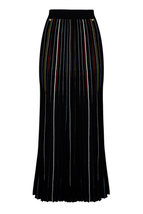 Jupe longue plissée rayée multicolore Noir vue de face