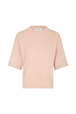 Short-sleeve sweater with rhinestone neckline Peach front view