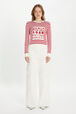 Striped round neck sweater 1968 Red/ecru front worn view