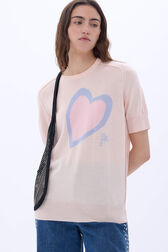 Short-sleeved round neck sweater with charms Peach details view 2