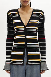 Striped Knit V-Neck Cardigan Black/ecru details view 2