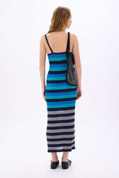 Long striped dress Blue/silver stripe back worn view