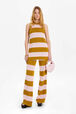Women Two-Coloured Striped Openwork Tank Top Striped baby pink/khaki front worn view