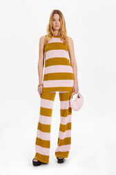 Women Two-Coloured Striped Openwork Tank Top Striped baby pink/khaki front worn view