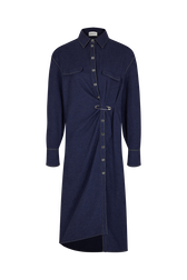 Cotton flannel shirt dress Blue front view