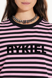 Robe rayée col rond manches courtes Rose/noir vue de détail 1