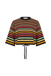 Striped short-sleeved sweater Multico striped front view