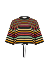 Striped short-sleeved sweater Multico striped front view