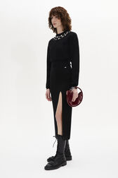 Women's High-Waisted Midi Knit Wool Skirt Black details view 1