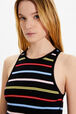 Women Picot Multicolor Striped Tank Top Multico black striped details view 2