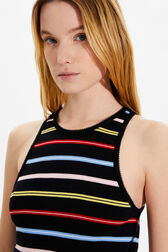 Women Picot Multicolor Striped Tank Top Multico black striped details view 2