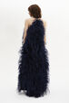 Robe longue à bretelle en plumes d'autruche femme Navy vue portée de dos