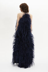 Robe longue à bretelle en plumes d'autruche femme Navy vue portée de dos