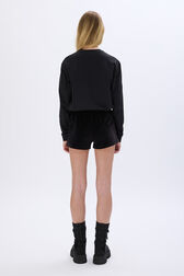 Long-Sleeved Crew Neck T-Shirt Black back worn view