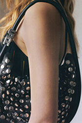 Domino Medium Leather with studs bag Black details view 3