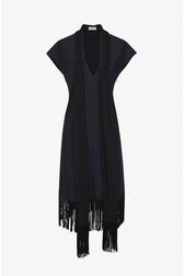 Robe frangée à écharpe Bleu nuit vue de face
