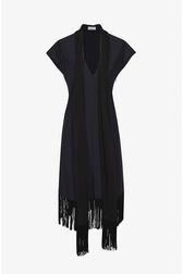 Fringed dress with scarf Night blue front view