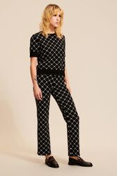Women Jacquard Short Sleeve Sweater Black details view 1