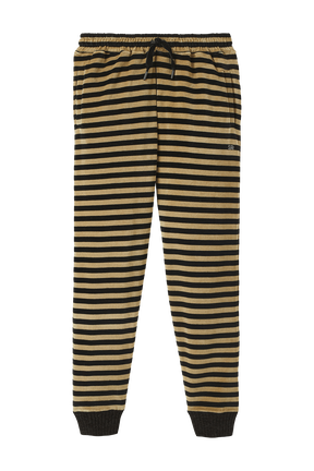 Jogging velours femme Raye noir/kaki vue de face