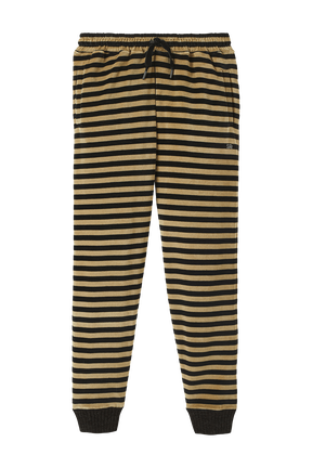 Women Velvet Jogging Pants Striped black/khaki front view