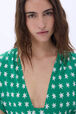 Star-print viscose midi dress Stars green details view 1
