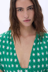 Star-print viscose midi dress Stars green details view 1
