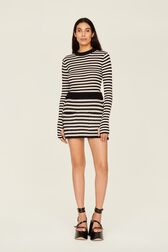 Women Big Poor Boy Striped A-line Skirt Black/white front worn view