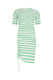 Striped short-sleeved mini dress with asymmetric collar Striped anise/white front view