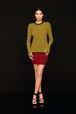 Women Multicoloured Striped Rib Sock Knit Sweater Striped black/mustard front worn view