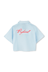 Chemise bleue manches courtes Raye bleu/blanc vue de dos