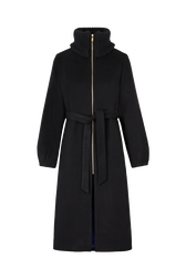 Women Double-sided Long Wool and Cashemere Coat Black front view