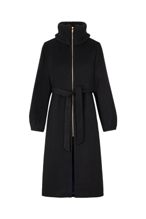 Women Double-sided Long Wool and Cashemere Coat Black front view
