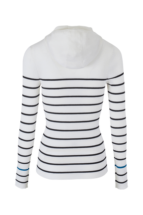 Hoodie laine côtelée femme Raye noir/ecru vue de dos
