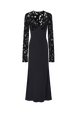 Crepe and velvet lace dress Black front view