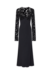 Crepe and velvet lace dress Black front view