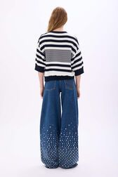 Pull en coton à rayures Bleu/blanc vue portée de dos