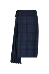 Asymmetrical tartan check kilt skirt Check navy green back view