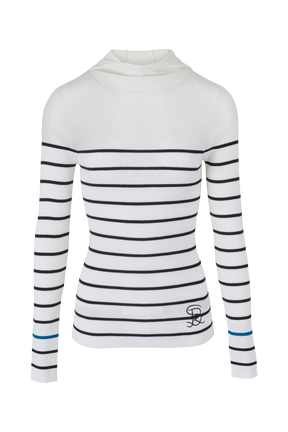Hoodie laine côtelée femme Raye noir/ecru vue de face