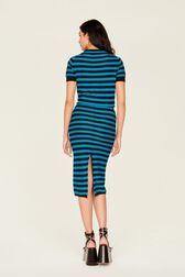 Women Poor Boy Striped Wool Maxi Skirt Striped black/pruss.blue back worn view