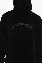 Women Velvet Hoodie Black details view 4