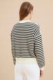 Women Striped Signature Mouth Print Sweater Black/white back worn view