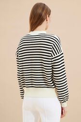 Women Striped Signature Mouth Print Sweater Black/white back worn view
