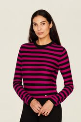 Women Brushed Poor Boy Striped Sweater Black/fuchsia details view 1