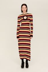 Women Striped Fluffy Maxi Dress Multico crea front worn view