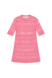 Women Striped Openwork Lace Short Dress Pink front view