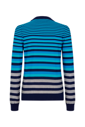 Pull rayé col rond à manches longues Rayures bleu/silver vue de dos