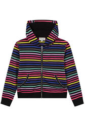 Striped Interlock Girl Hoodie Cardigan Multico front view