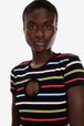 Women Picot Multicolor Striped Short Dress Multico black striped details view 1