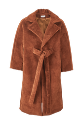 Women Velvet Long Coat Coffee front view