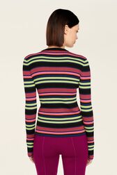 Women Multicolor Striped Sweater Multico black striped back worn view